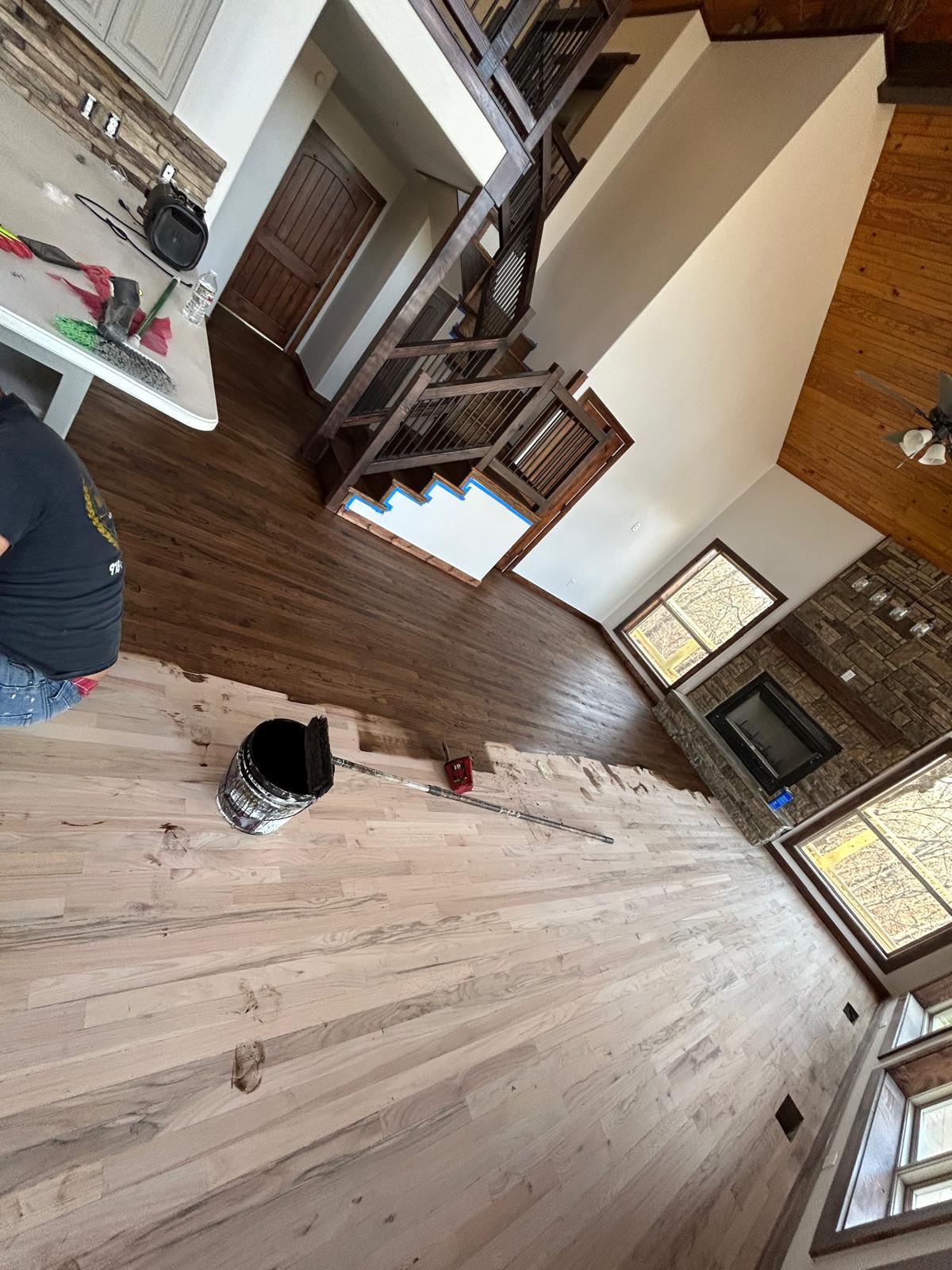 Hardwood refinishing project in progress